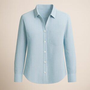 UNTUCKit Sherry Linen LS Shirt Womens Size 8 Light Turquoise Blue & White Stripe